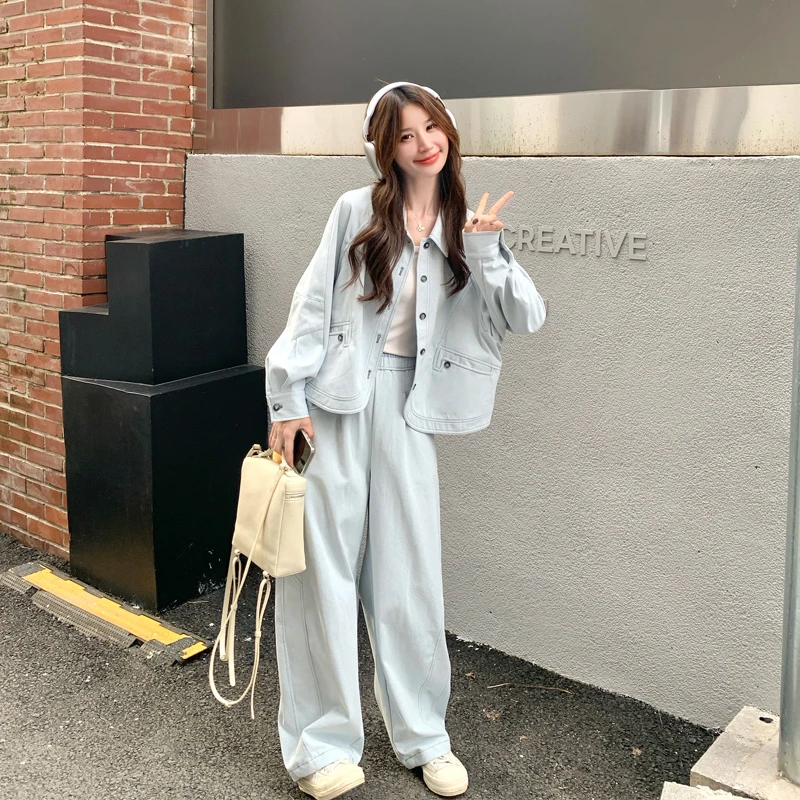 小众休闲风外套长裤套装女2025春秋新款韩系松弛感时尚显瘦两件套