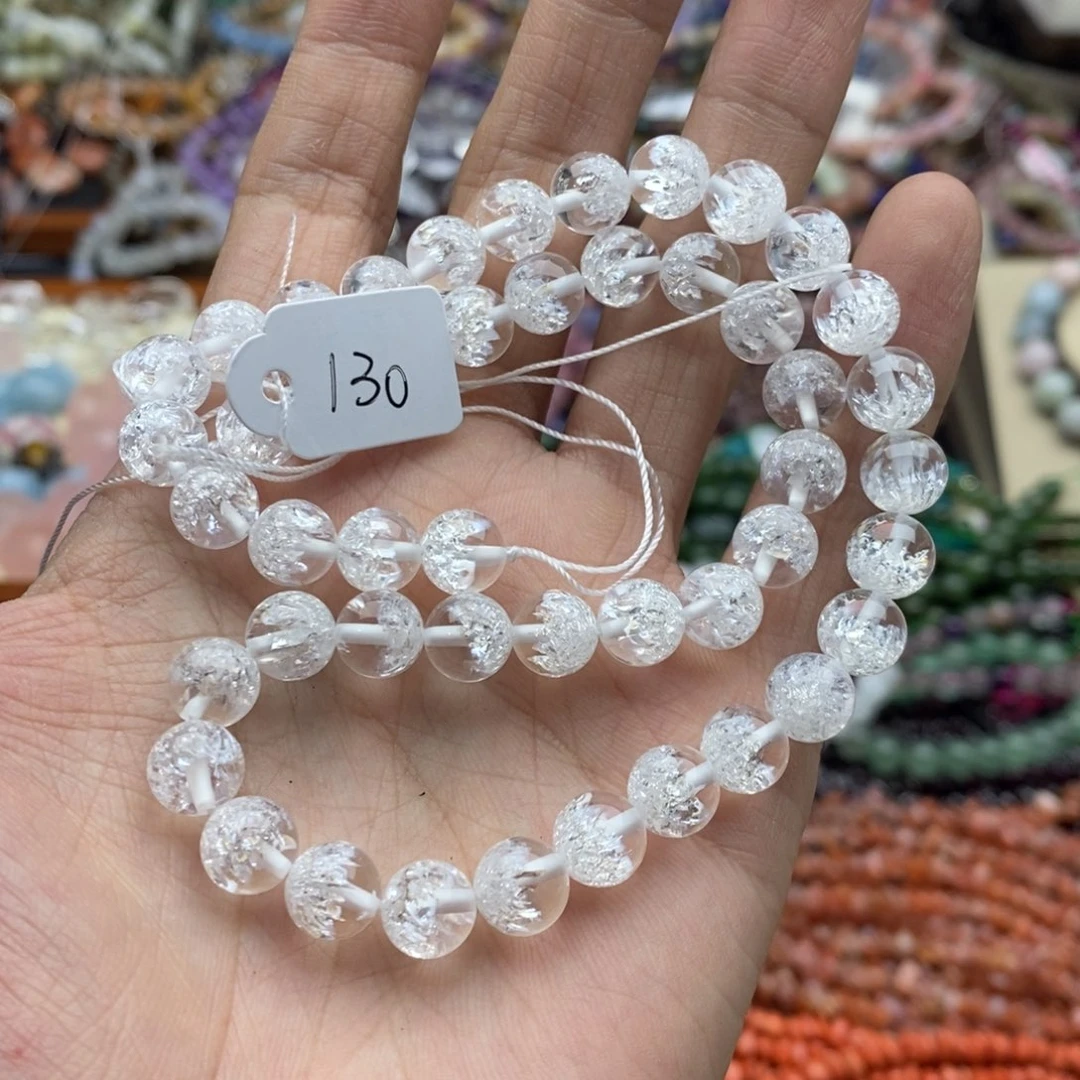 请***新玛瑙/玉髓未镶嵌珠宝半成品一条8mm爆花白幽灵水晶