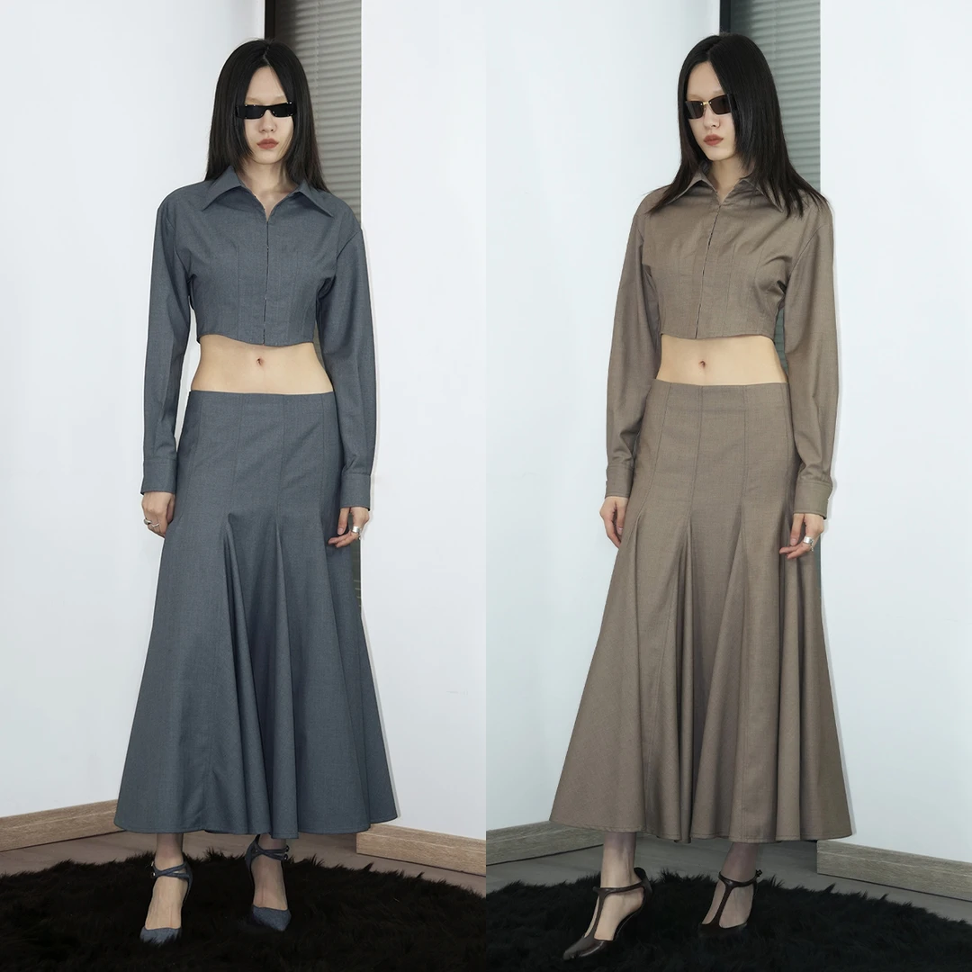 WHITE ABYSS 短款拉链衬衫 修身鱼尾裙