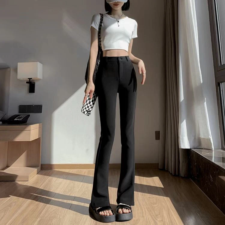 西装裤女2025夏季新款休闲马蹄裤高腰垂感修身显瘦微喇叭拖地裤子