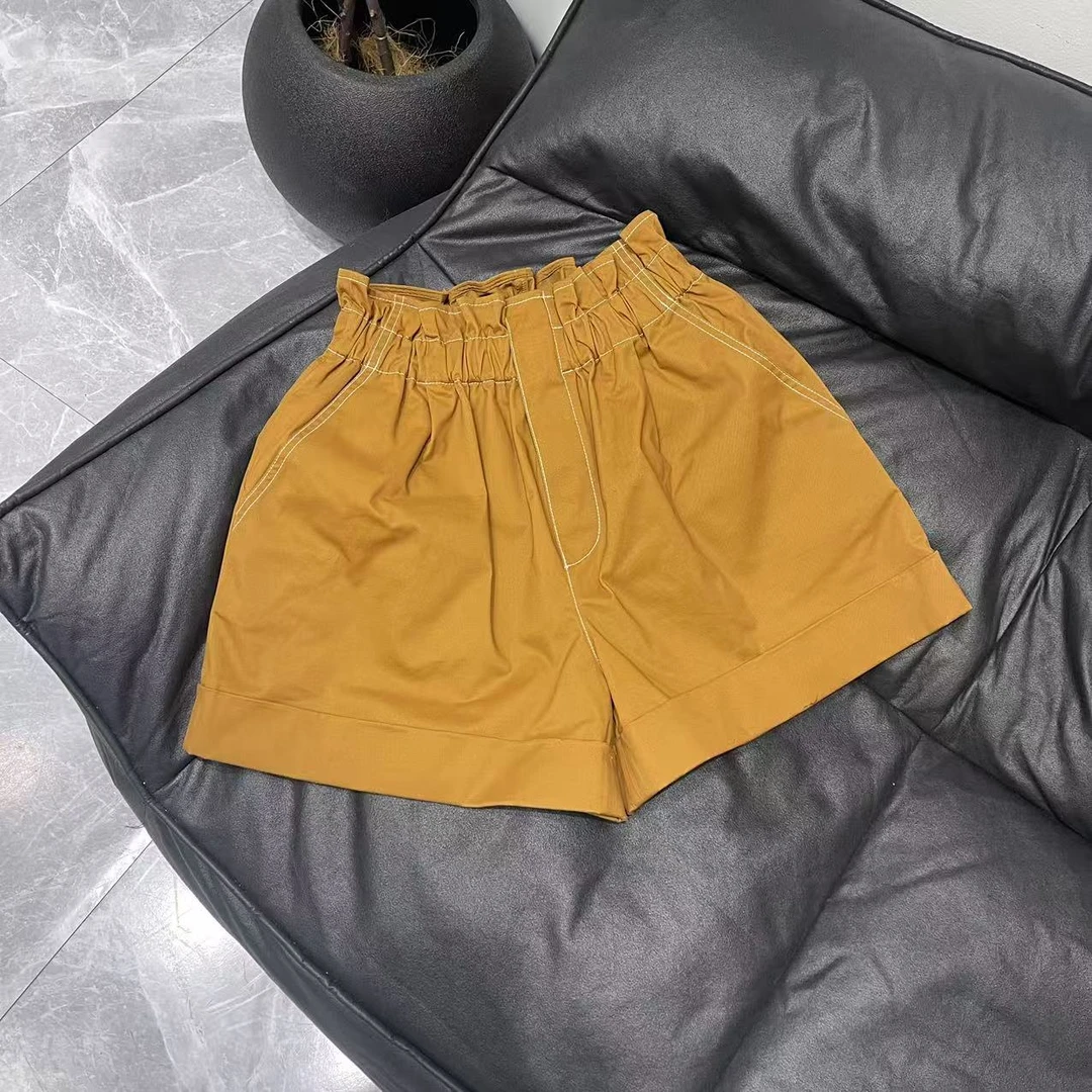 【晨浠定制】新款时尚气质松紧腰明显短裤1873