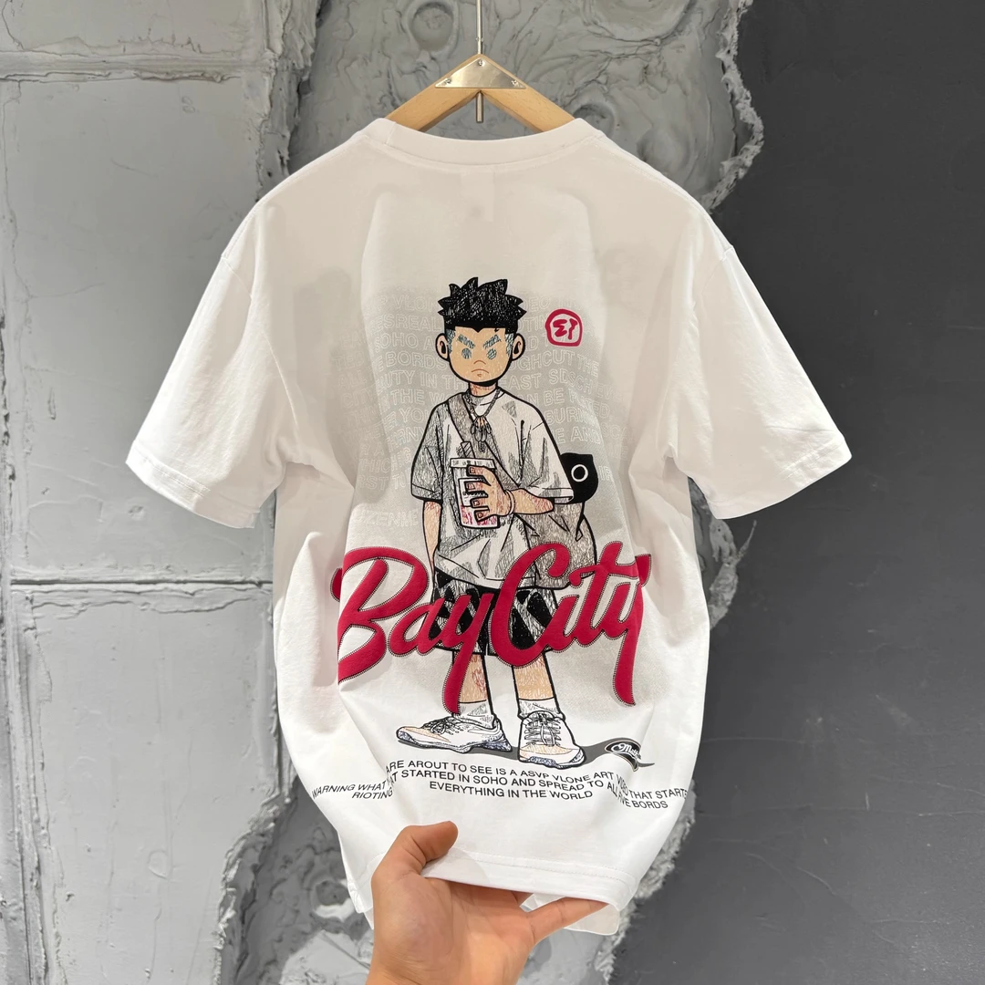 大码300斤春季潮牌印花圆领短袖T恤男彩绘休闲百搭半袖打底衫上衣