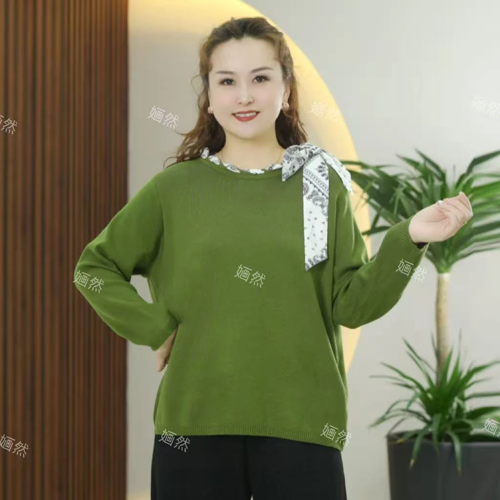 【带丝巾】6色强捻包芯纱针织衫大码舒适高弹力时尚韩版秋季上衣女