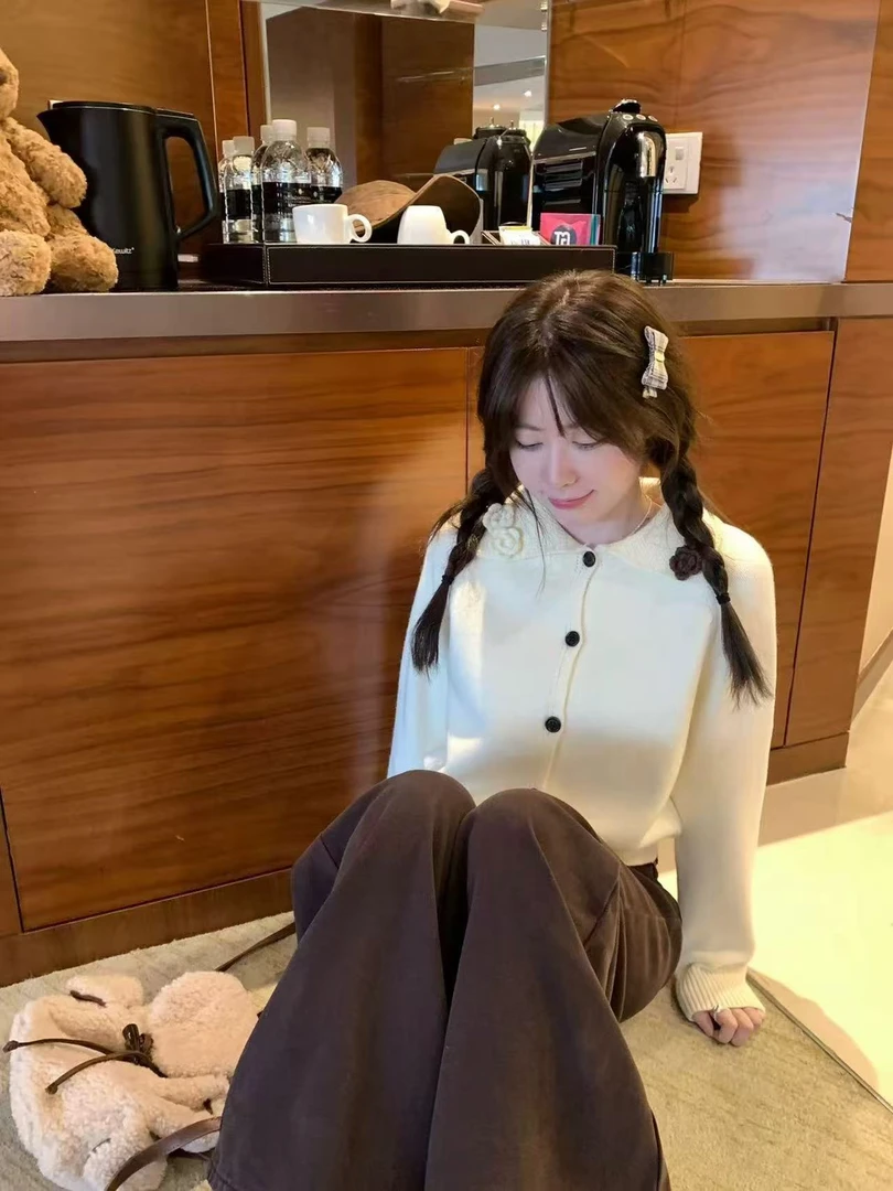 19583秋季新款韩系复古翻领设计感简约休闲纯色百搭针织长袖毛衣