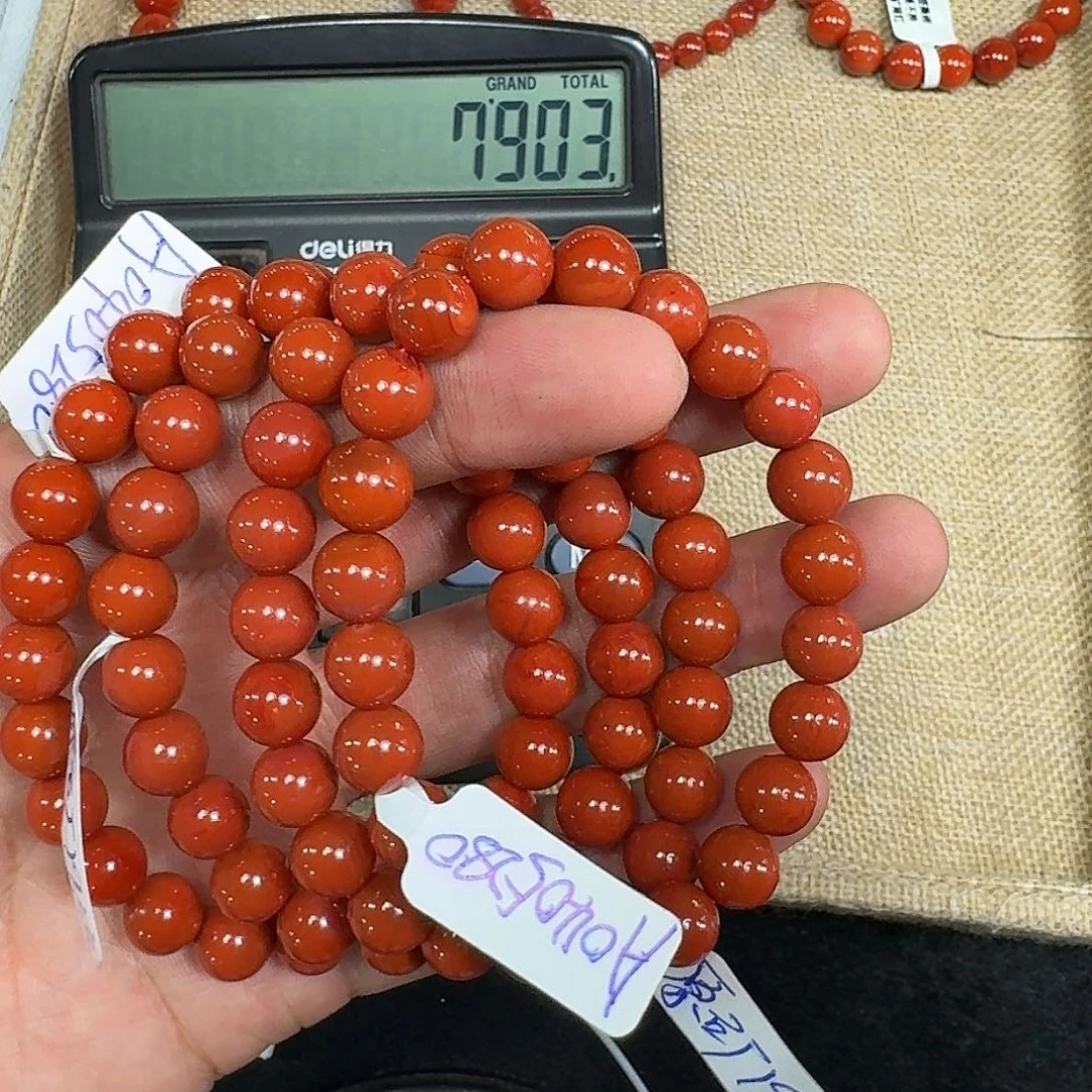手链未镶嵌南红玛瑙原矿南红项链8mm➕瓦西柿子红