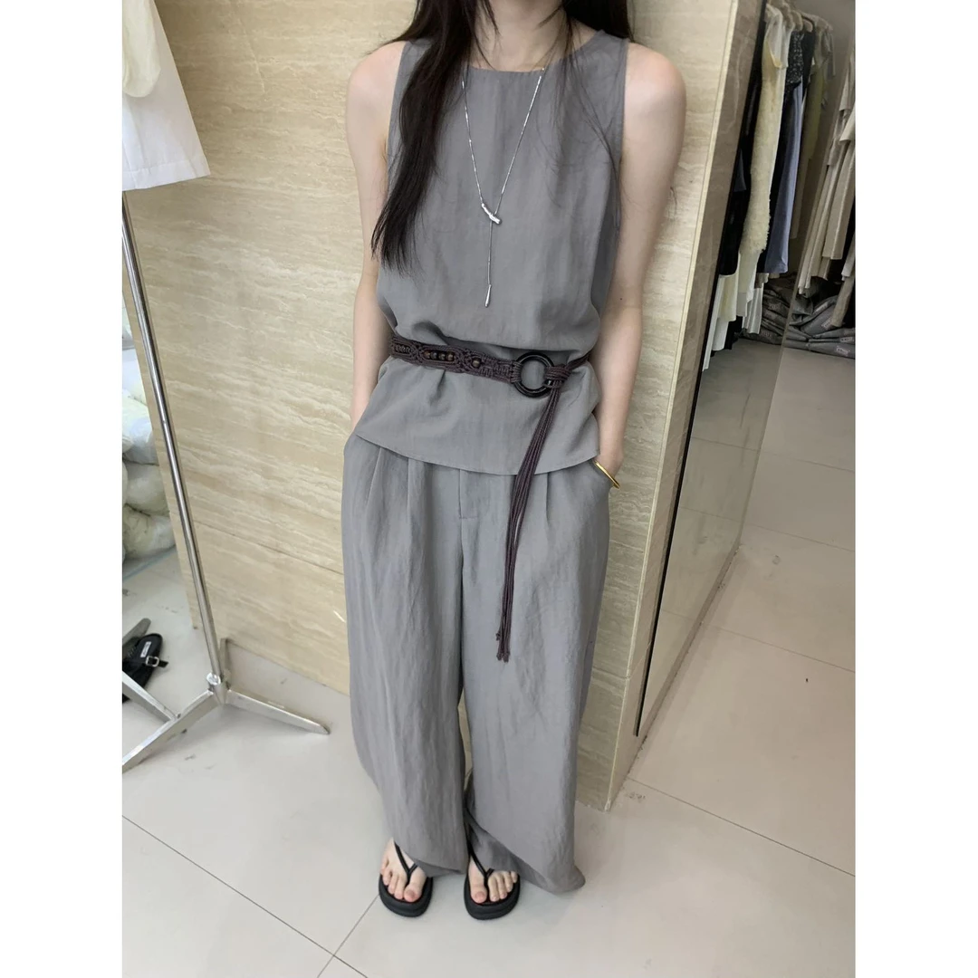 W2067#BLUEPOPS#〖超好看的〗舒适好穿肌理感阔腿休闲裤（福利）