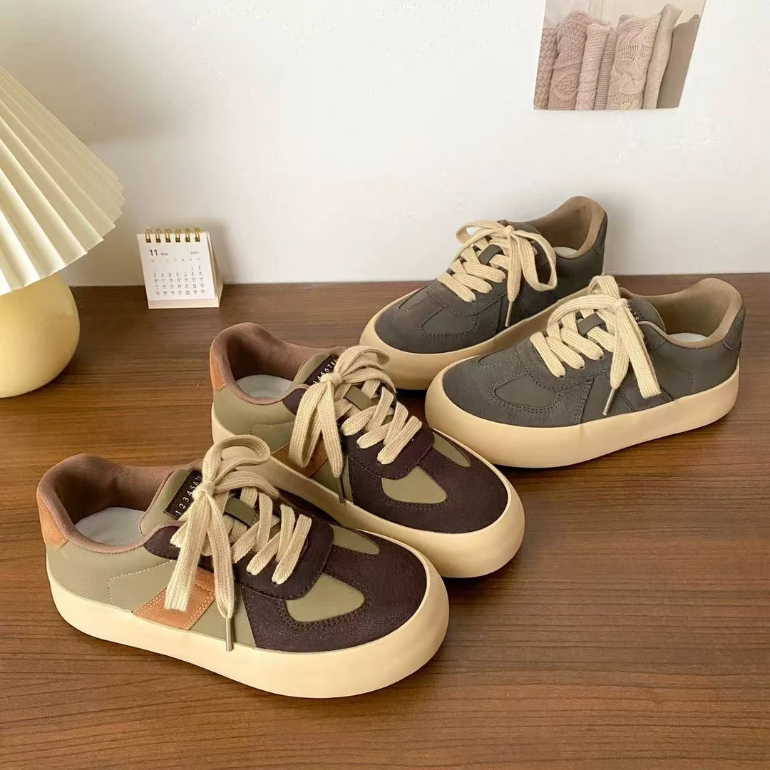 6601 港风复古厚底德训鞋女chic春季新款2025爆款圆头休闲板鞋