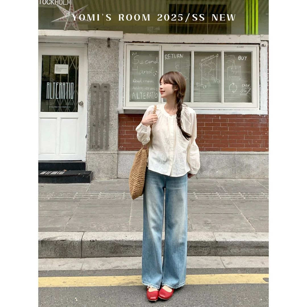 【现货】YOMI小个子定制【锦绣雅韵】设计感刺绣显瘦衬衫上衣女春季