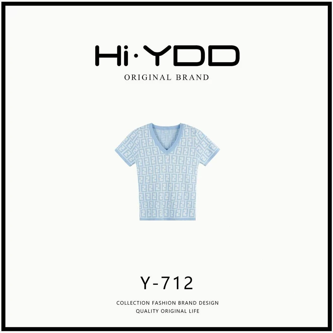 YDD•「Y-712」夏季经典满花V领针织短袖修身上衣H-116