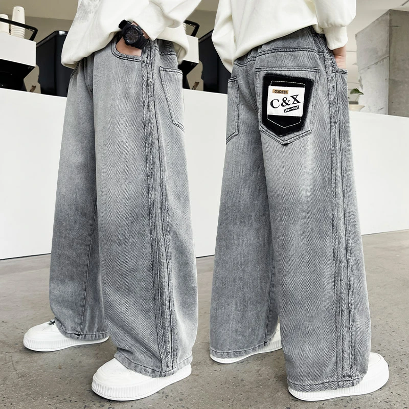 男童直筒牛仔裤春秋宽松2025中大童休闲韩版长裤洋气儿童裤子潮流