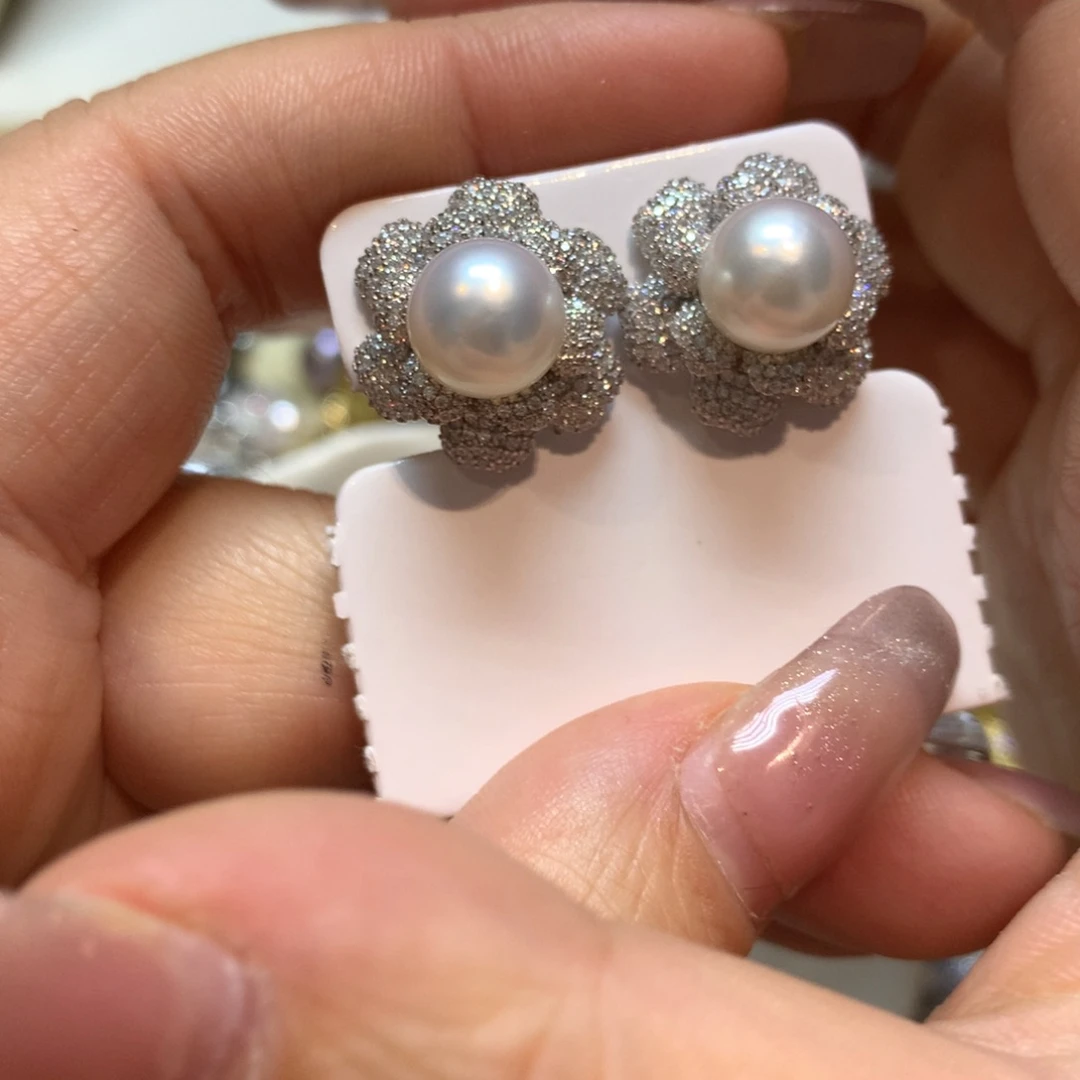 海水珍珠耳饰银S925镶嵌