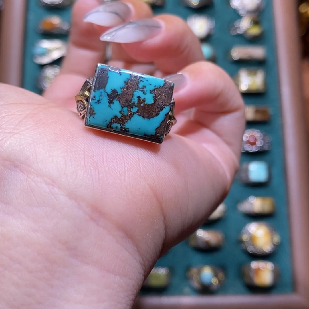 ****绿松石银S925镶嵌戒指