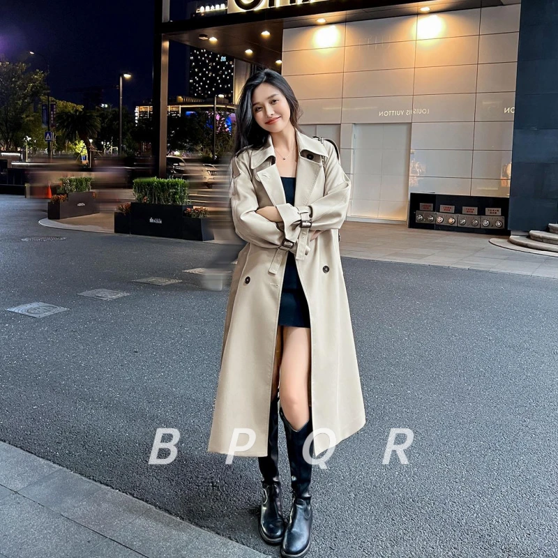 BPQR今年流行风衣外套女新款春秋款爆款垂感小个子秋季中长版大衣