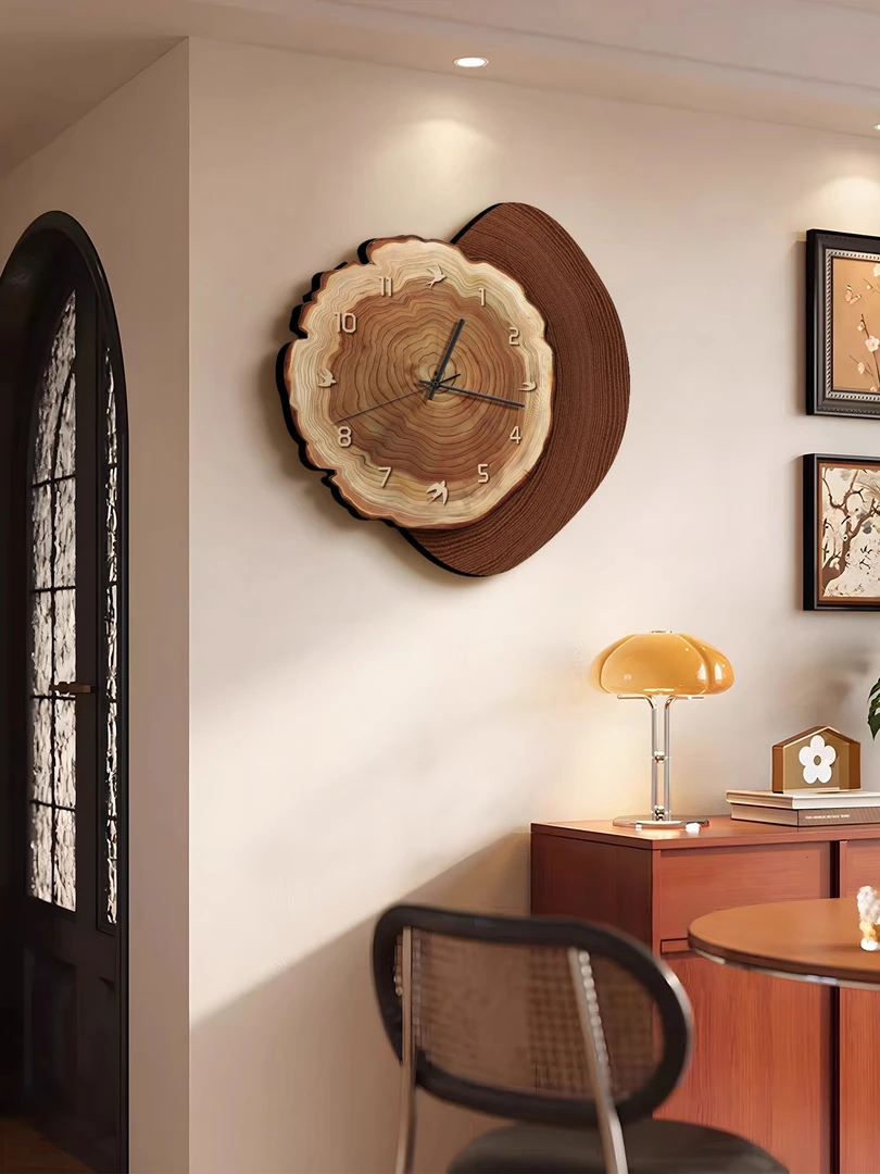 中古风挂钟客厅装饰画复古沙发背景墙挂画时钟挂墙高级感艺术钟表