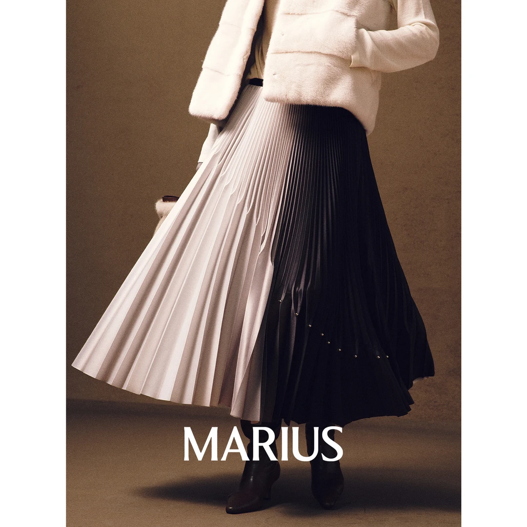 MARIUS | "潮汐裙"意大利手工捏褶渐变印花钉珠精致简约百褶裙