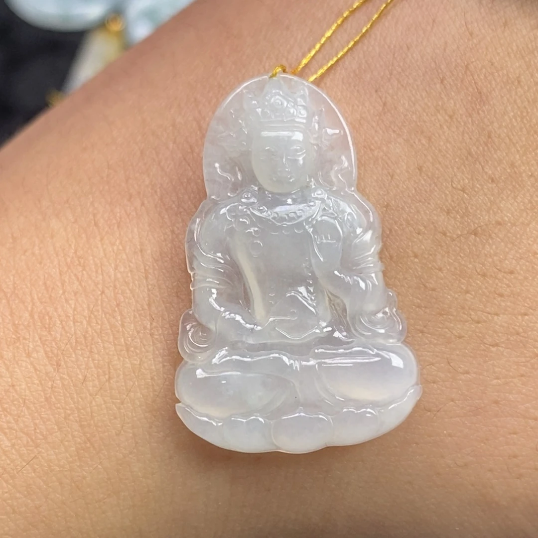 翡翠18K金镶嵌颈饰度母