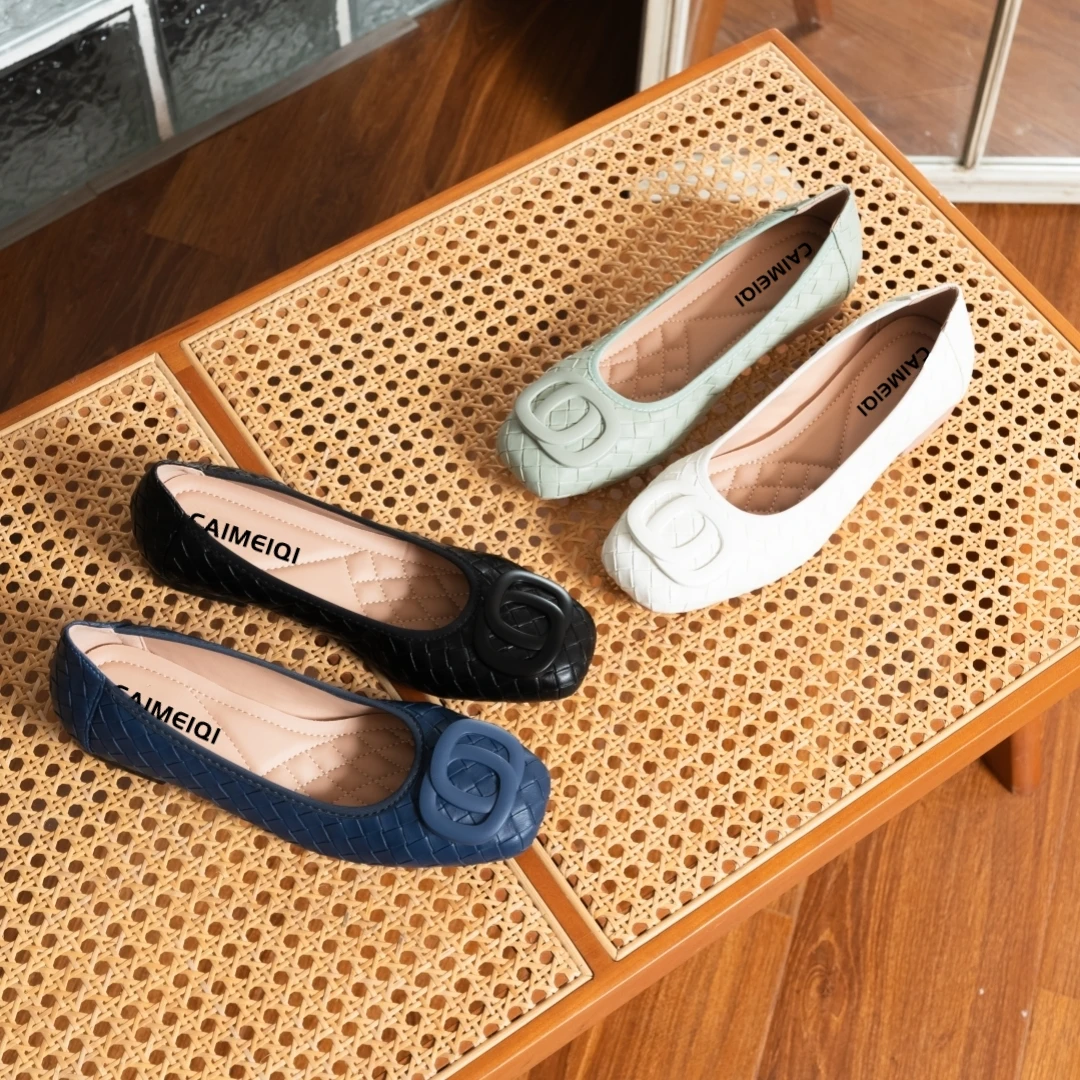 】CAIMEQI法式单鞋贵妇复古奶奶鞋一脚蹬方头豆豆鞋