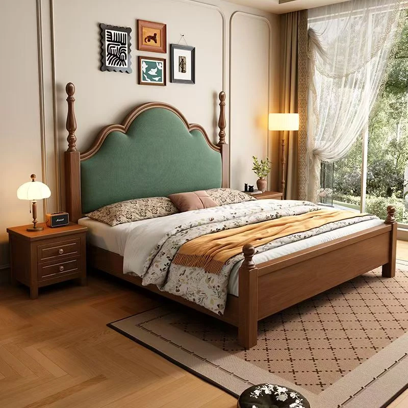 全实木榫卯结构法式复古大床主卧室双人床1.5米简约中古风可储物