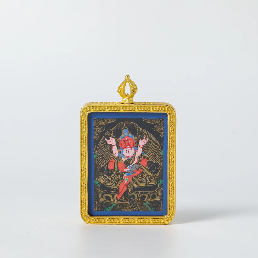 天然矿料-尼泊尔画师纯手绘-红财神唐卡约40*63*8mm 11231122-28