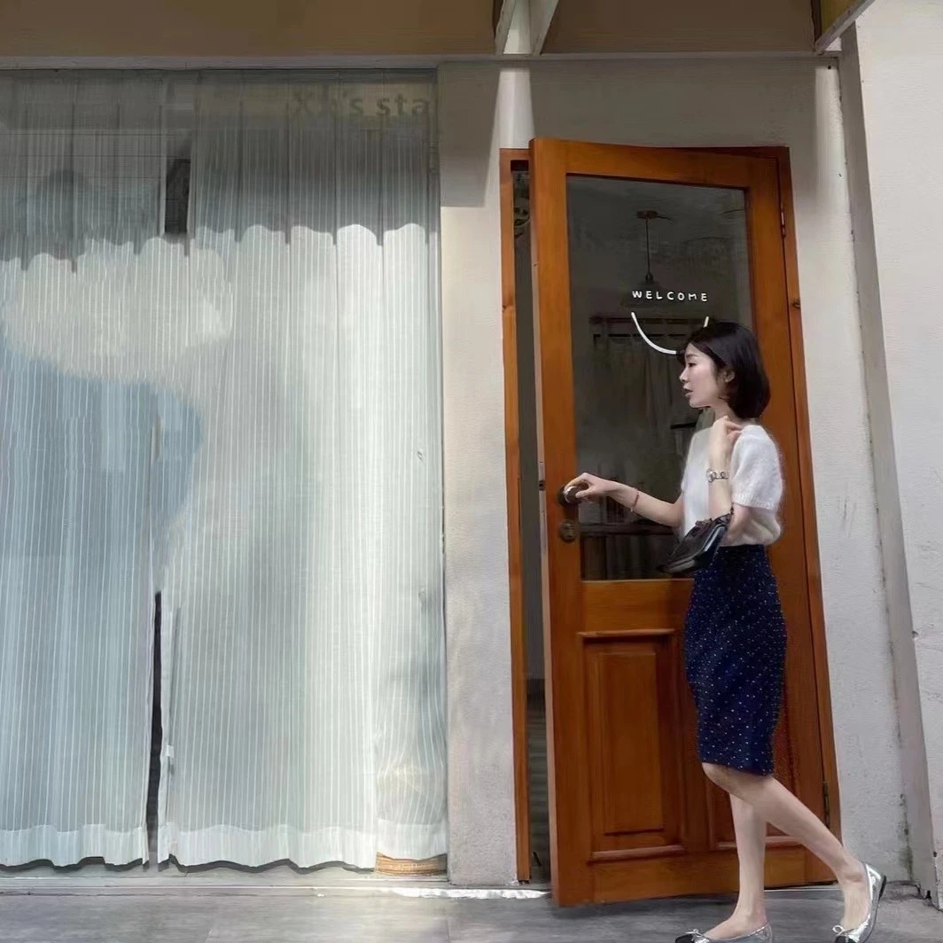 波点半身裙女春季中长款高腰短上衣显瘦a字裙子包臀一步裙夏季