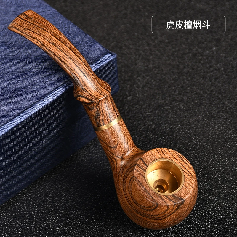 虎皮檀老板斗(粗细)两用男士弯式老式烟锅烟枪实木复古经典送长辈