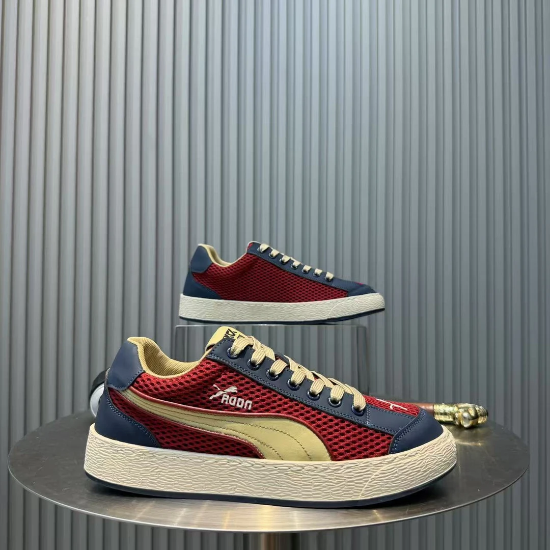 2025夏季新款男鞋纯色低帮低跟圆头透气潮鞋夏季软底网面鞋休闲