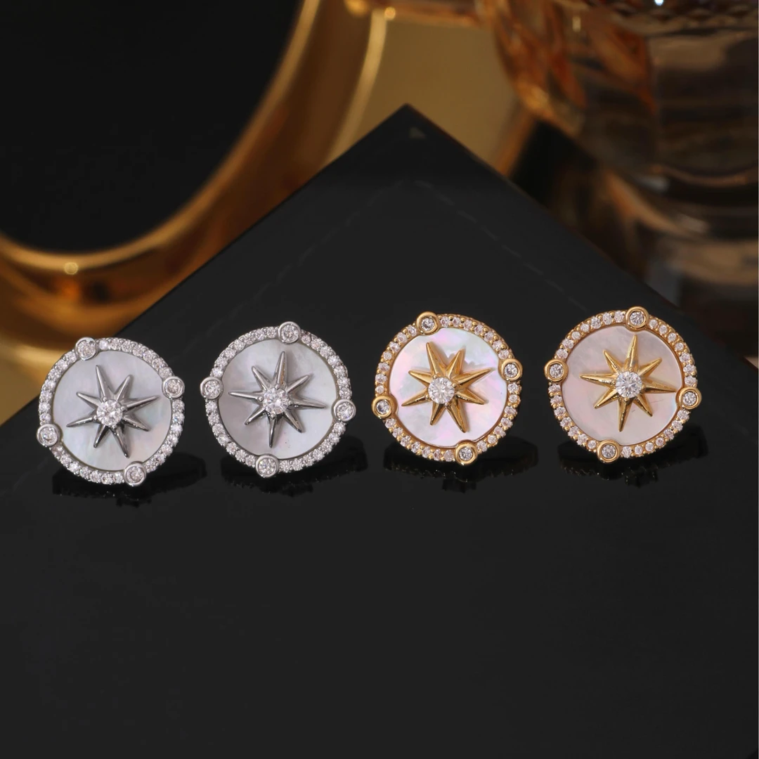 铜合金耳饰 《货号8482》八芒星圆形耳钉