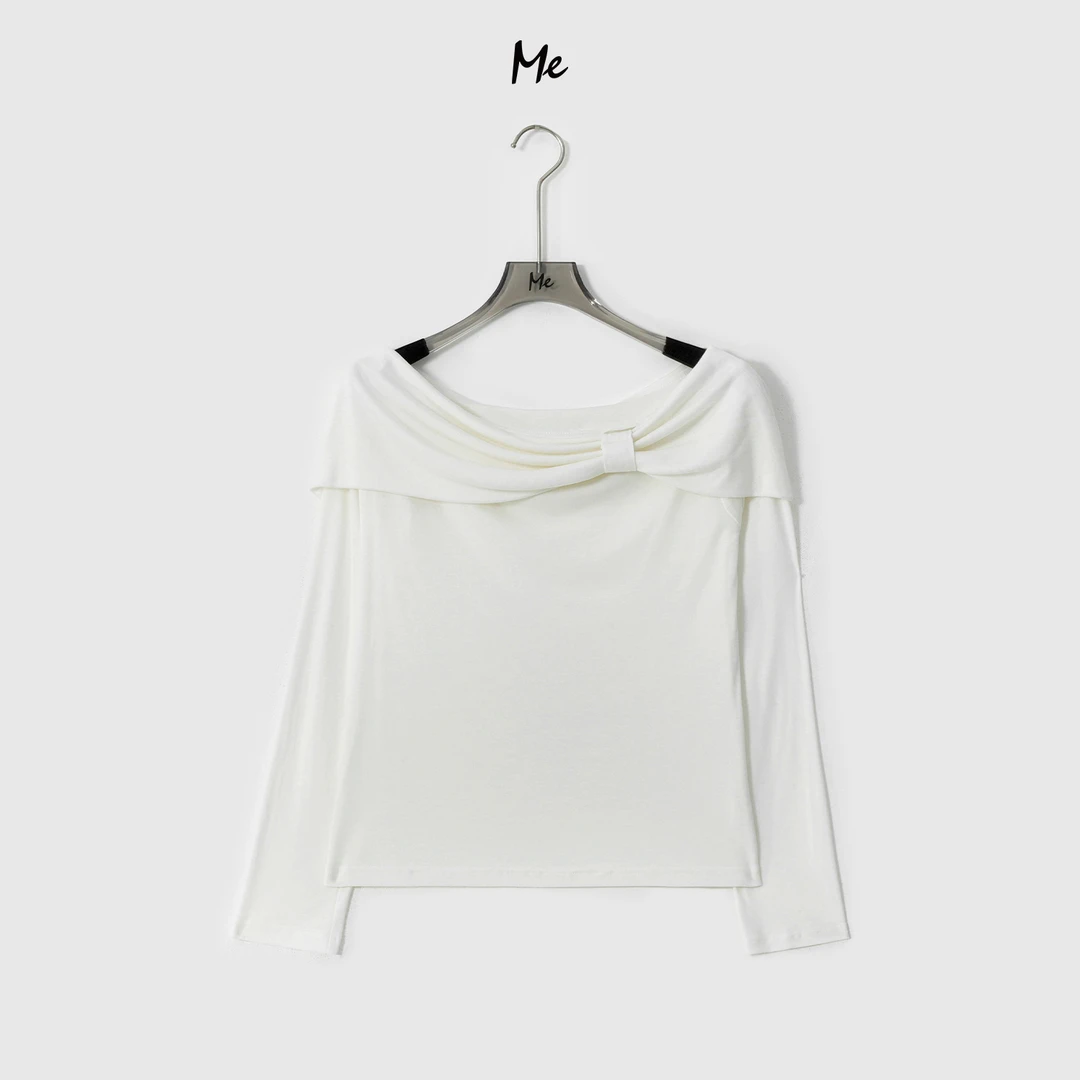 ME【一字领蝴蝶结】天丝绵羊毛混纺超柔少女感时尚百搭上衣MESA1089