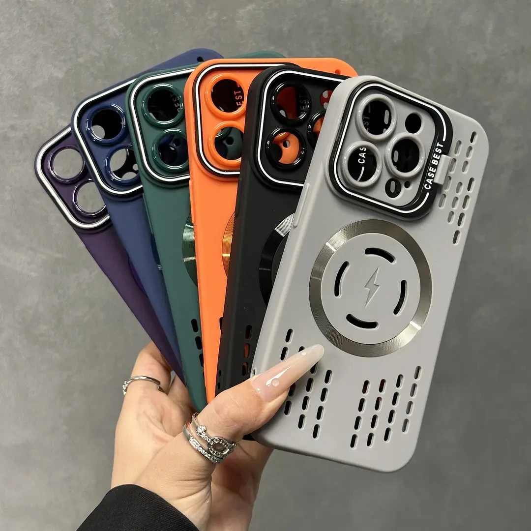 莱奥奥多色磁吸镂空散热壳适用iPhone16手机壳15promax/14支架13
