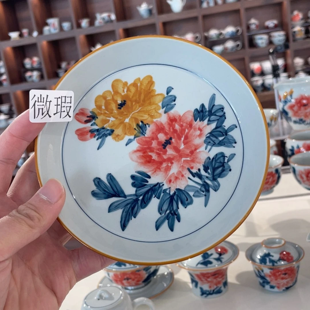 釉下手绘茶具微瑕