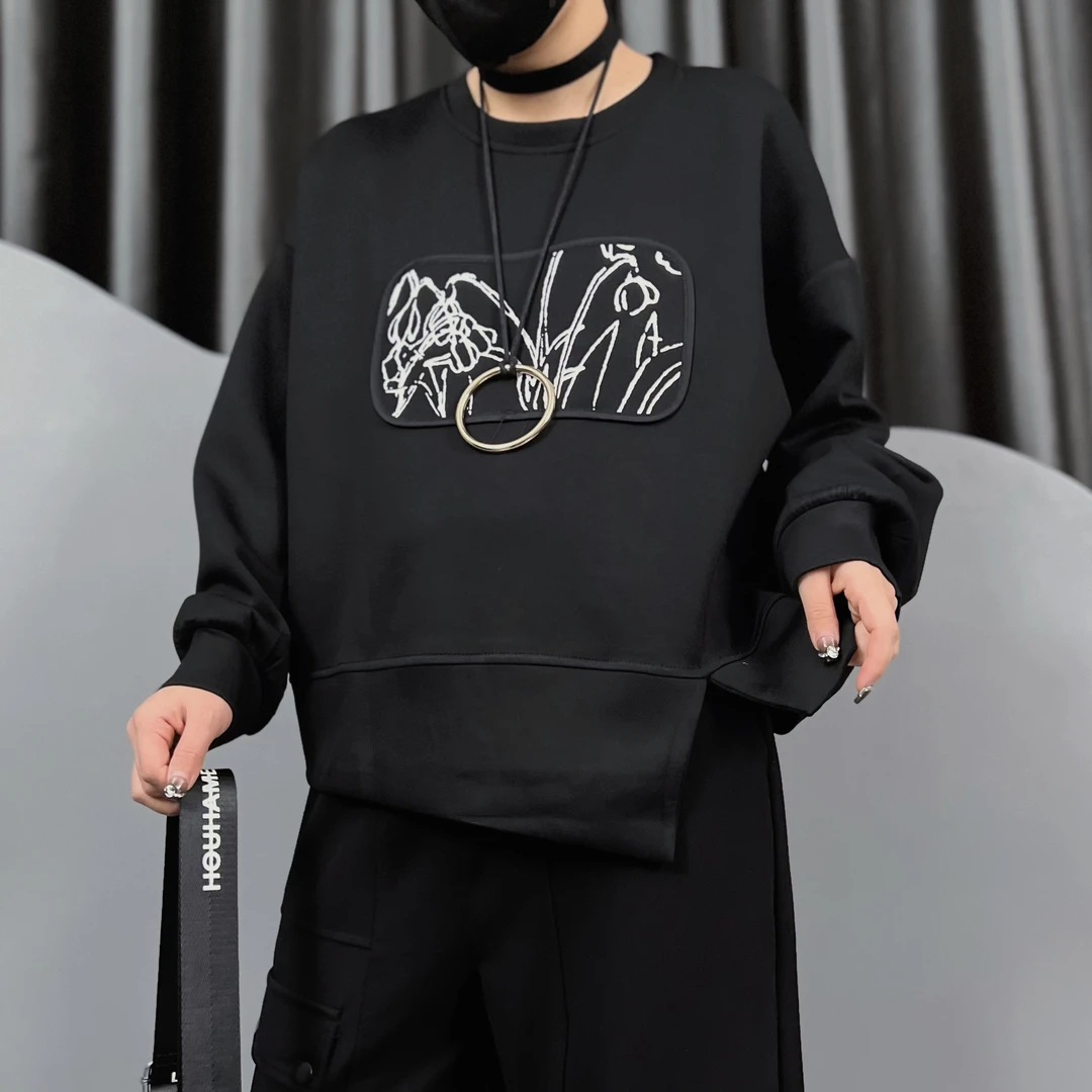 欧货潮牌女装秋季上衣JA670设计师拼接印花长袖不规则百搭圆领