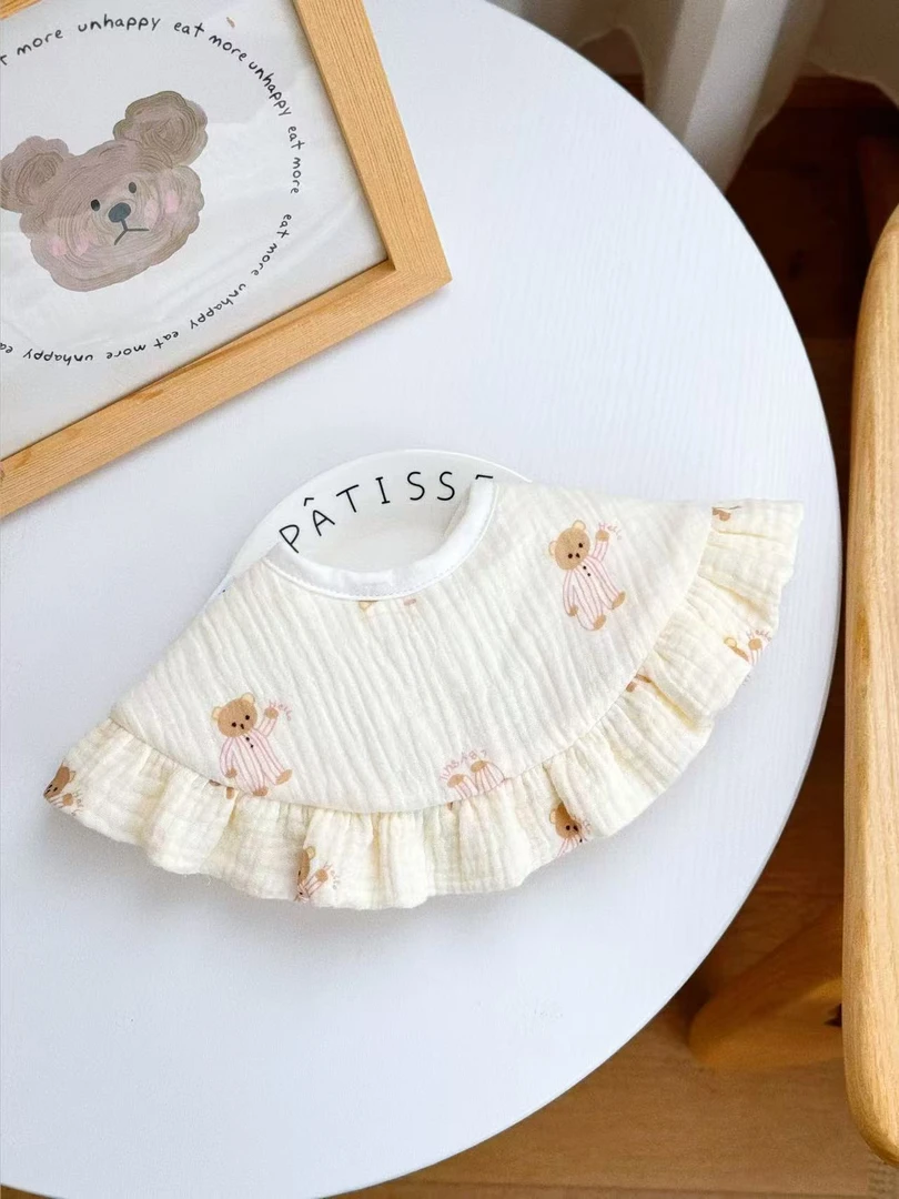 新生儿口水巾透气吸水吸奶围嘴宝宝皱皱纱披肩柔软亲肤婴儿洋气