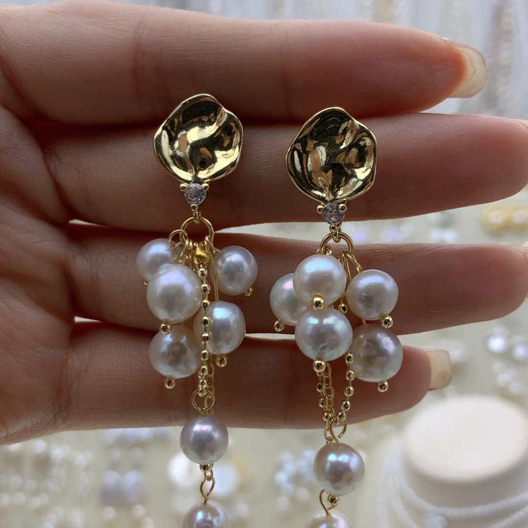 银S925镶嵌淡水珍珠耳饰