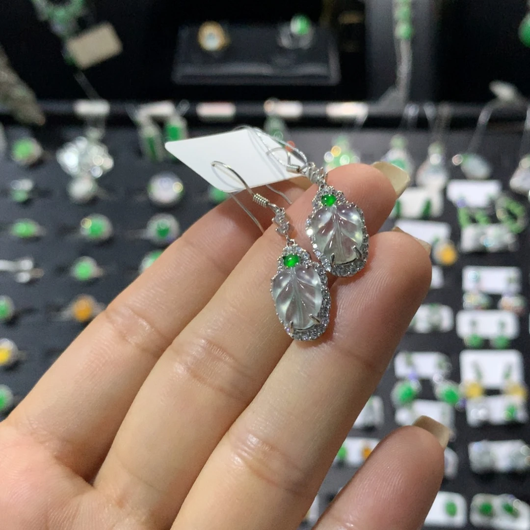 翡翠银S925镶嵌耳饰