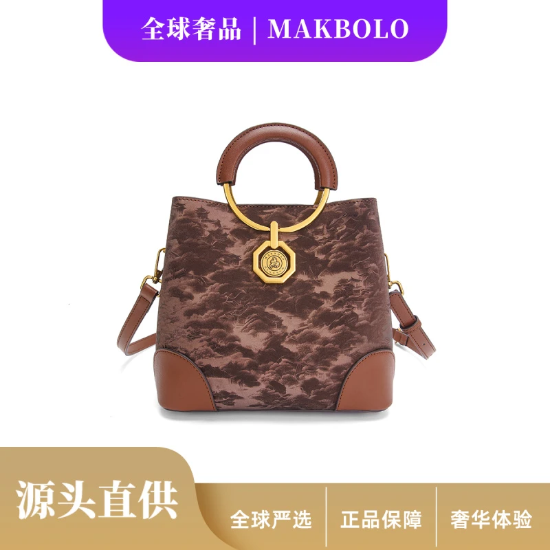 [MB-BZ]咖啡色简约百搭时尚手提单肩水桶包女包MAK89337咖啡色