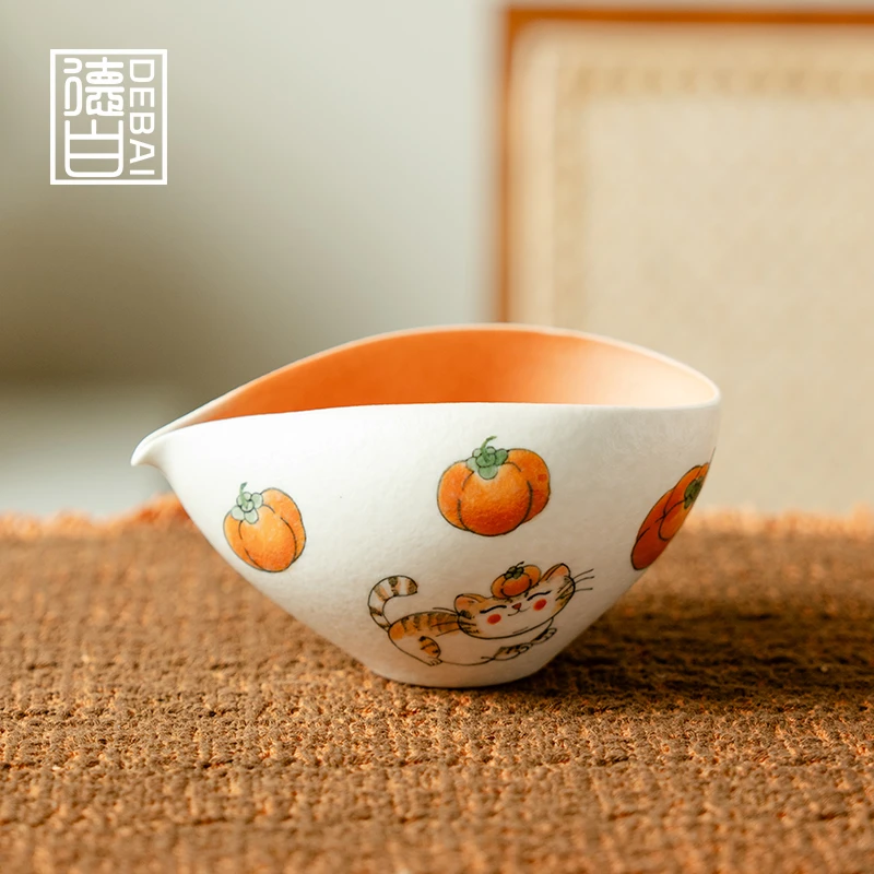 德白陶瓷公道杯家用茶杯分茶器手绘喜柿有福中式功夫茶具配件茶海