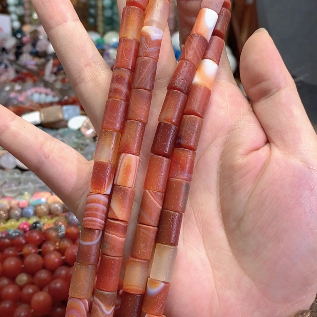 未镶嵌玛瑙/玉髓珠宝半成品橘皮玛瑙圆柱一条卡8*12mm