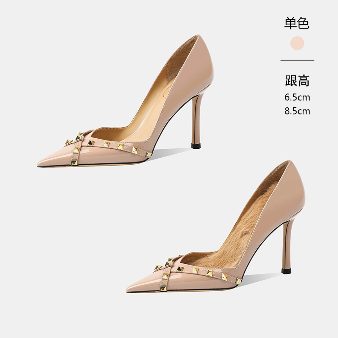 2025法式气质白色轻奢时尚百搭性感尖头细跟高跟鞋漆皮