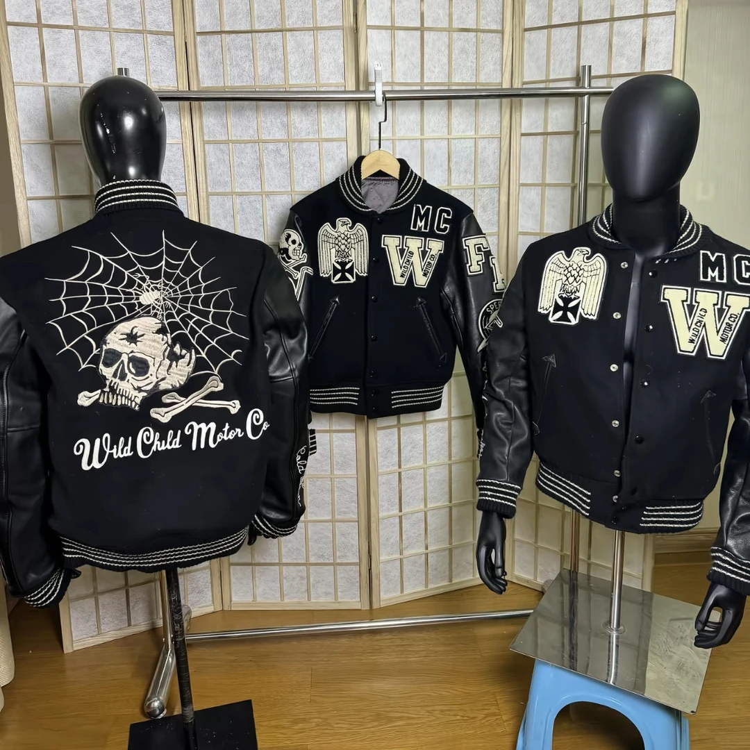 【建国出品】自主夹棉东洋黑骷髅棒球服棉服vibe风格外套夹克男短款