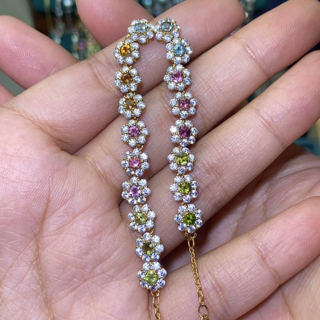 手链银S925镶嵌碧玺