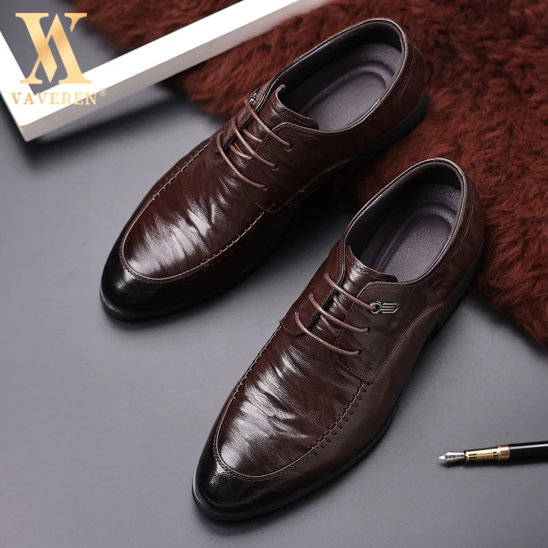 春季商务正装男士真皮皮鞋男款尖头英伦通勤头层羊皮鞋子