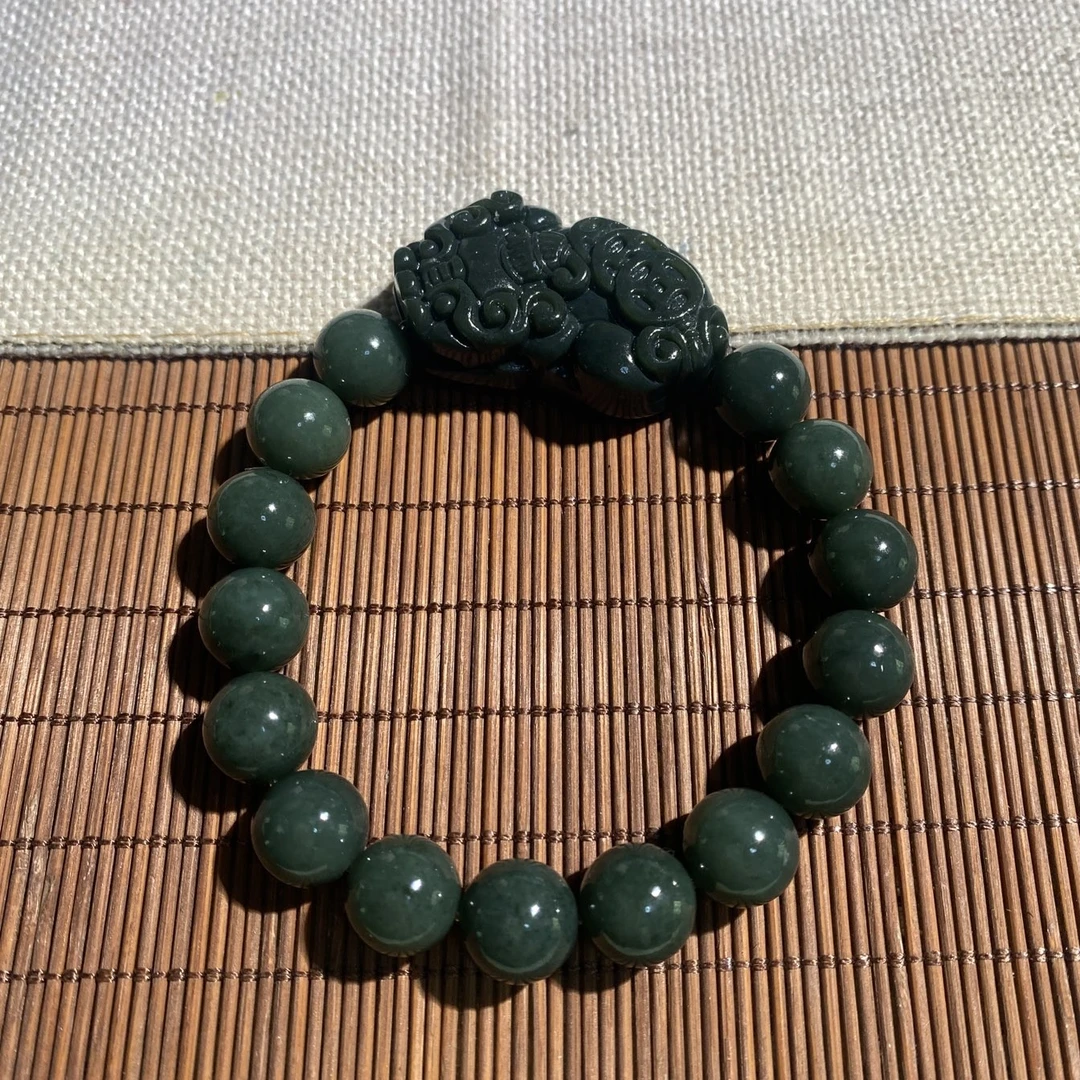 【024】天然和田青玉貔貅手串多样性发其一