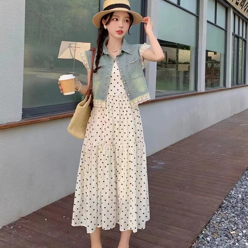 显瘦套裙两件套爆款牛仔衬衫背心连衣裙套装女2024年夏季新款气质