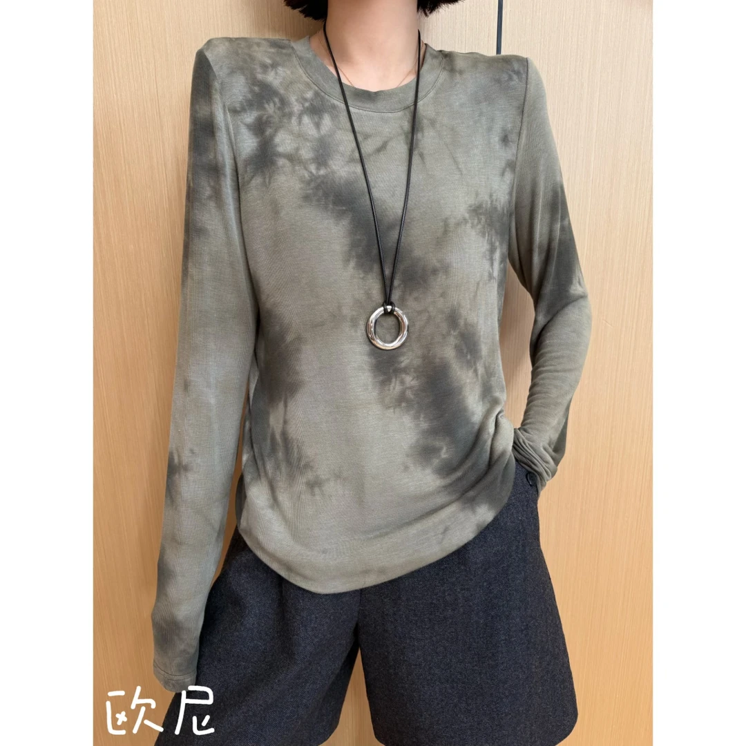 欧尼私服 2025早秋新款扎染印长袖修身T恤打底上衣2508C4828
