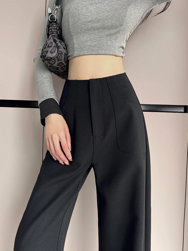 20黑色直筒西装裤女早秋新款高腰显瘦垂感小个子外穿窄版阔腿裤子