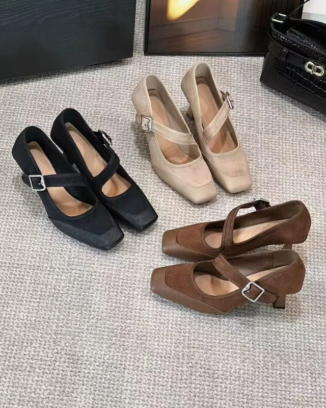 法式夏季方头小皮鞋气质高跟鞋玛丽珍鞋玛丽珍鞋女款爆款2025新款