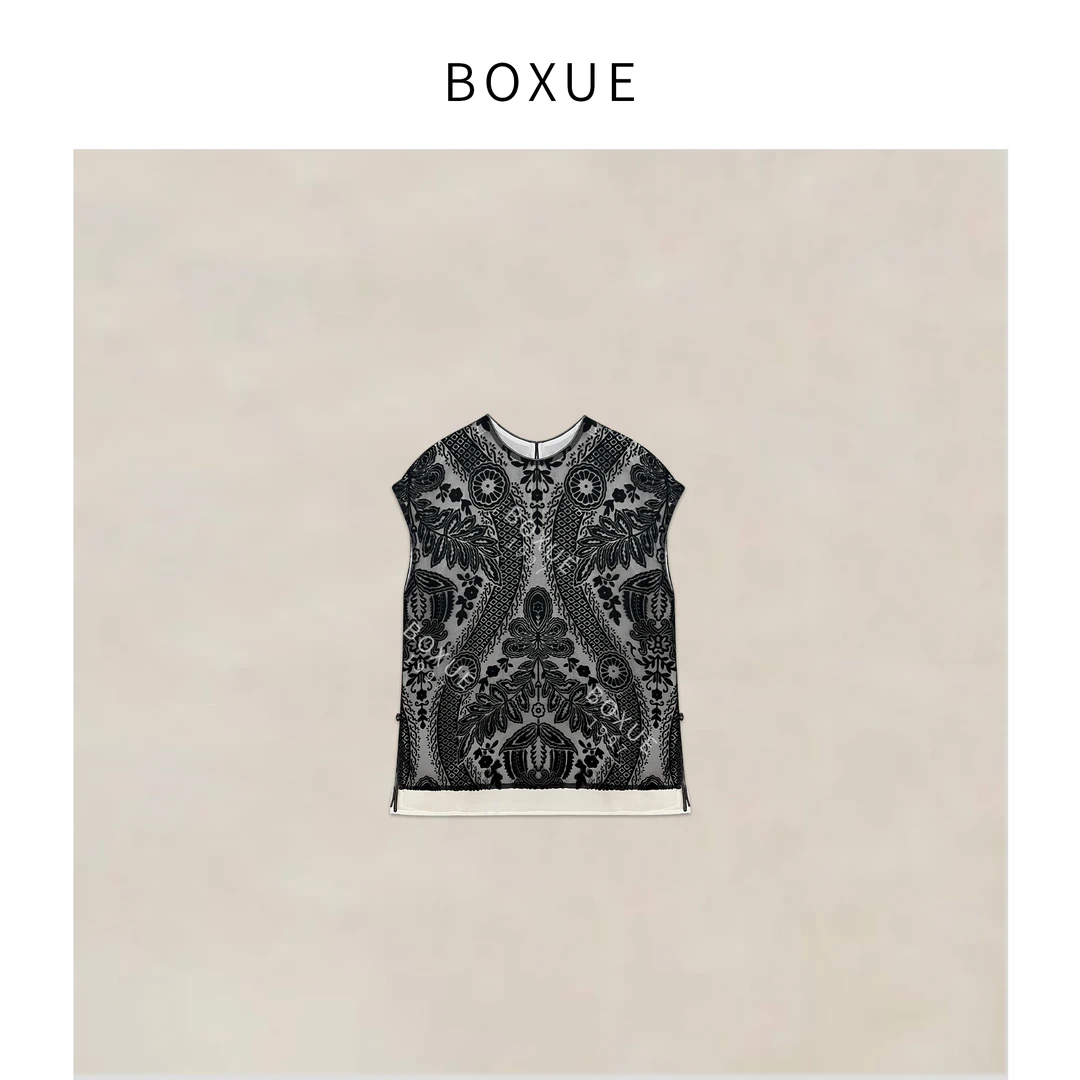 BOXUE”渡川”2025夏季新款高级感异域植绒轻奢 T恤#250608T3333
