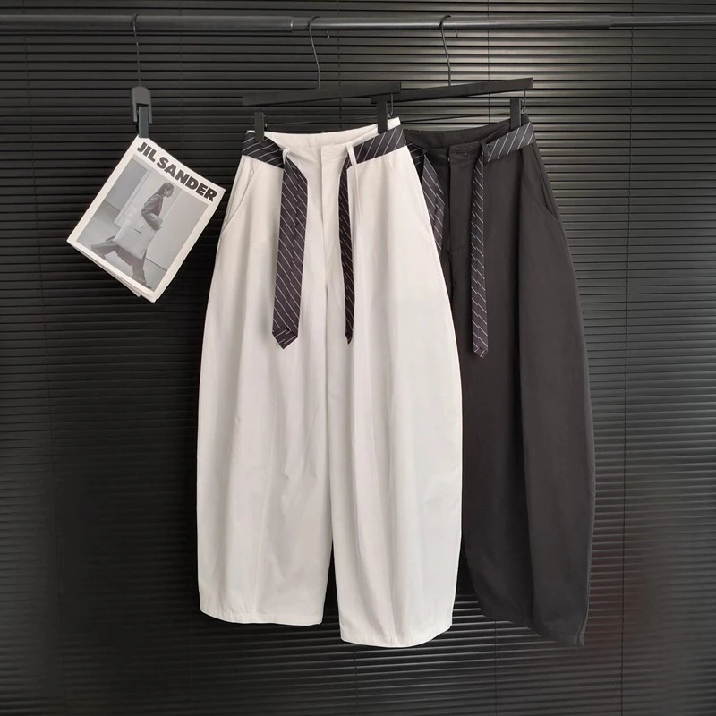 设计感领带弯刀阔腿裤女夏季新款高腰显瘦宽松慵懒风拖地工装裤