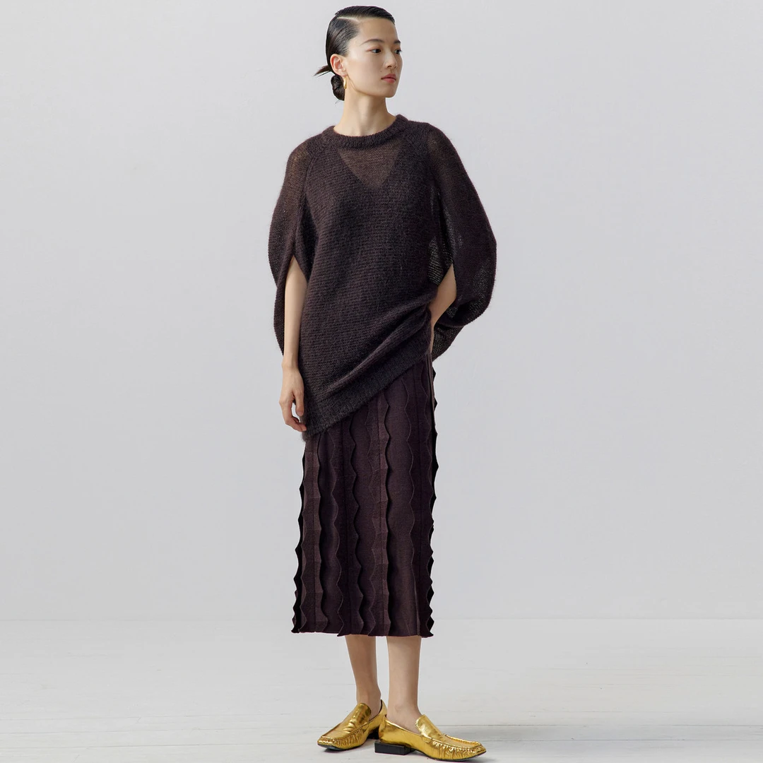 【艾钱钱精选】ZHUCHONGYUN质感绵羊毛波浪褶气质连衣裙