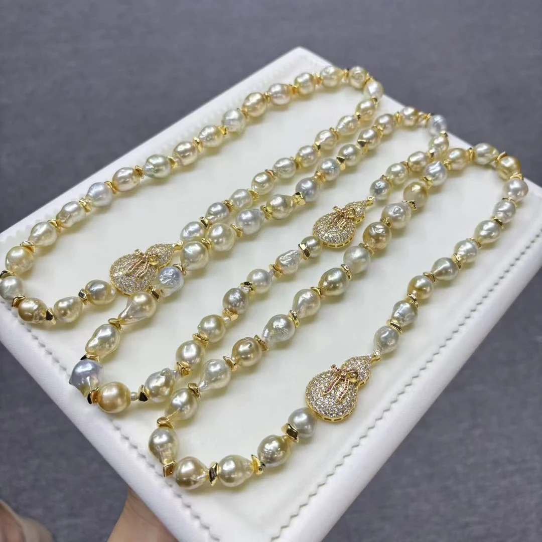 【蓝血澳白】鎏金/洒金石头巴洛克11-13mm 海水珍珠项链 多样性发一